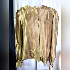 Vintage BILLBLASS Earthtone Striped Collar less Silk Blouse